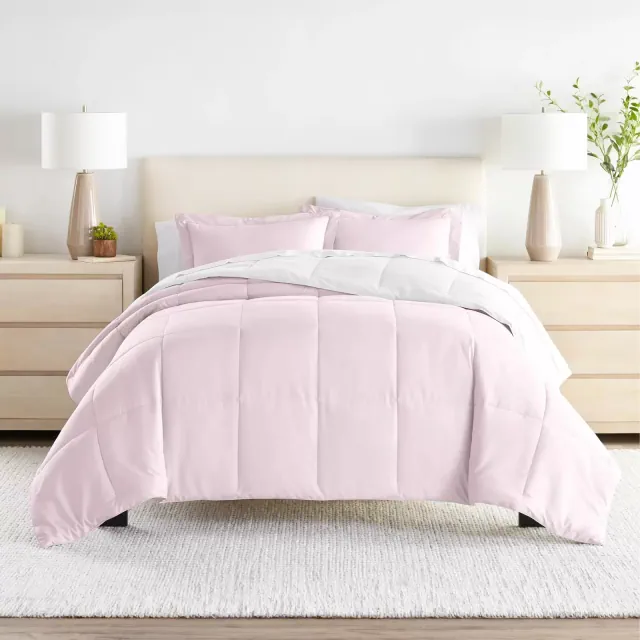 Reversible Comforter and Shams Set, Ultra Soft - Becky Cameron, Blush / White, Full/Queen