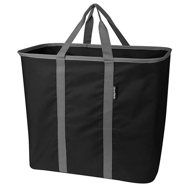 CleverMade Collapsible Laundry Tote, Large Foldable Clothes Hamper Bag, LaundryCaddy CarryAll XL Pop Up Storage Basket with Handles, Midnight/Grey