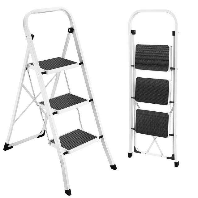 HBTower Step Ladder Folding Step Stool Step Ladder, Step Stool for Adults with Anti-Slip Pedal,330 lbs Capacity Step Stool for Kitchen, Home,White