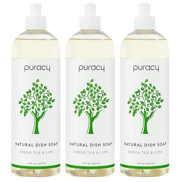 Puracy Natural Dish Soap, Green Tea & Lime, Sulfate-Free, Natural Liquid Detergent, 16 Ounce (3-Pack)