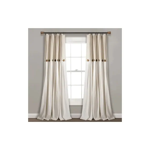 Lush Décor Linen Button Window Curtain Panels Single Linen 40X84