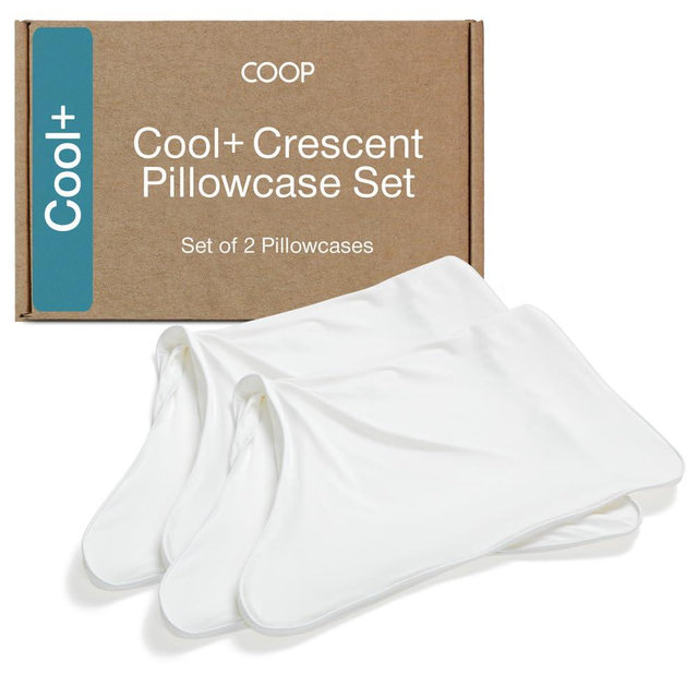Coop Home Goods Cool+ Crescent Pillow Case Queen Size 2-Pack, White Cooling Pillow Cases for Cool+ Crescent Pillow, Ultra-Soft & Breathable Cooling Pillow Covers with Zipper for Hot Sleepers