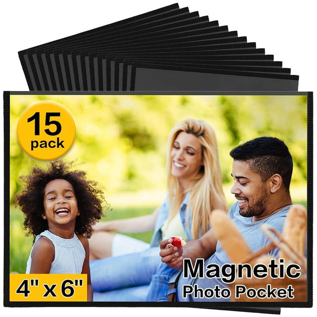 YixangDD Magnetic Picture Frames 15 Packs-Fridge Magnetic Photo Frames-Holds 4 x 6 Inches Photos,Black
