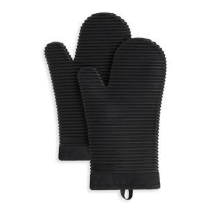 KITCHENAID Ribbed Soft Silicone Oven Mitt 2-Pack Set, Matte Black, 7.5"x13"