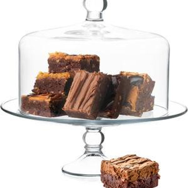 Libbey Selene Glass Cake Stand with Dome Lid, Elegant Curved Footed, Covered Cake Stand, Versatile Serving Dish for Variety of Desserts and More