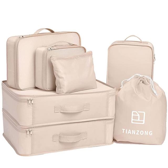 TianZong 7-piece Set Packing Cubes, Travel Bags for Luggage , Packing Organizers with Shoe Bag (Beige)