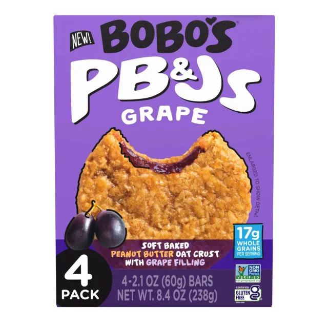 Bobo's PB&Js Grape Soft Baked Peanut Butter Oat Crust Bars - 8.4oz/4ct