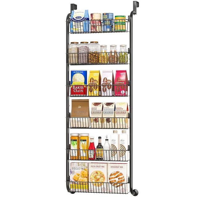 MIAOLI Over The Door Pantry Organizers and Storage, 6-Tier Spice Rack, Home & Kitchen Storage Shelves for Cabinet, Large Capacity Hanging Seasoning Organizer, Laundry Room Organization, Black