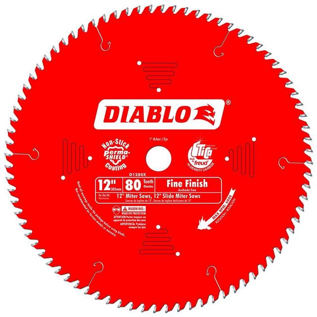 Freud D1280X Diablo 12-Inch 80 Tooth ATB Crosscutting Saw Blade with 1-Inch Arbor, Red