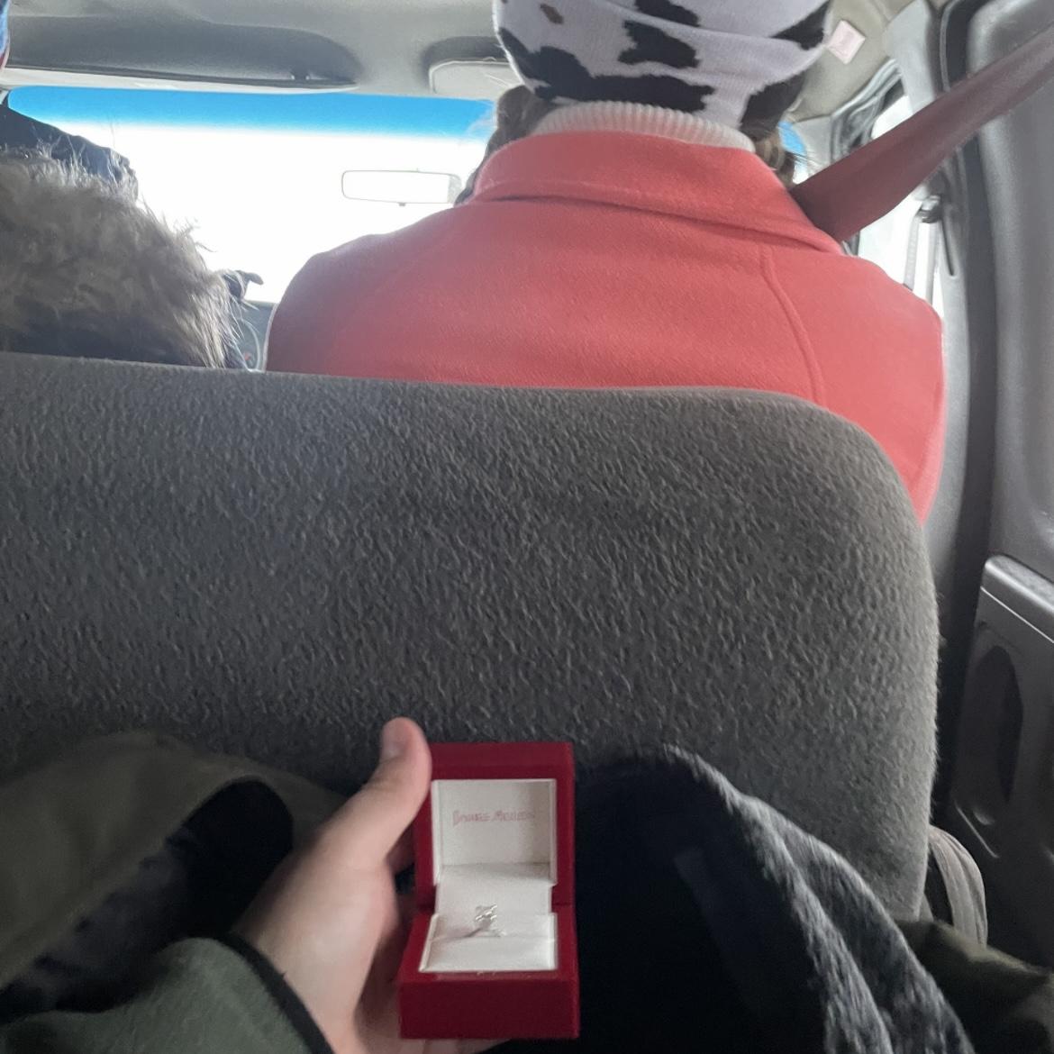 Jesse being sneaky & taking pictures of the ring behind my back on the way back from ice cave hiking. January 15, 2024.