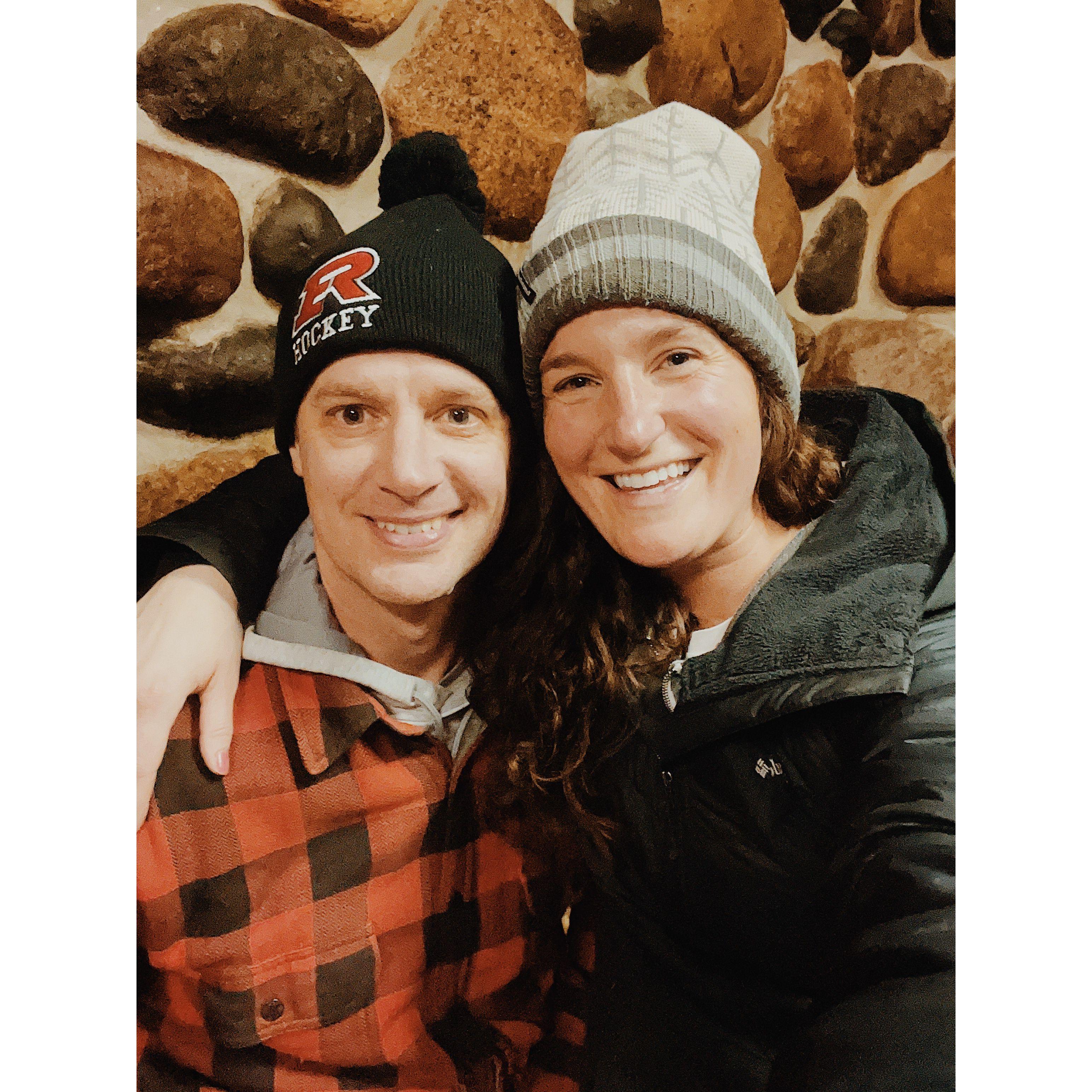 At the rink in the warming house.. Thanks coach for the skating tips!