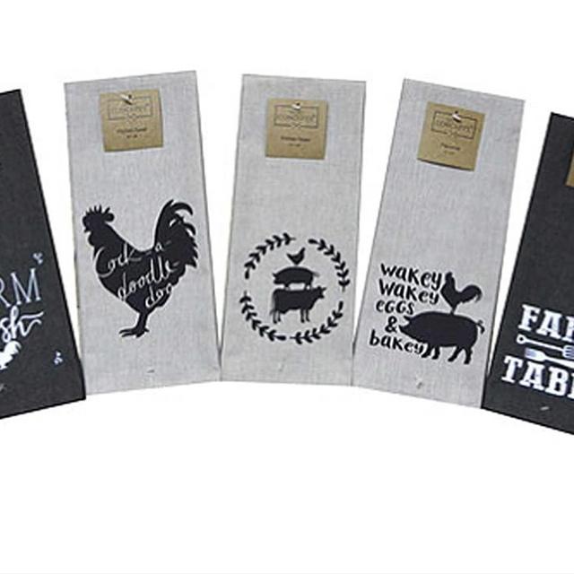 Twisted Anchor Trading Co Set of 5 Cute and Funny Farm Kitchen Towels - Dark Linen and Black Kitchen Towels Gift Set - Comes in Organza Gift Bag