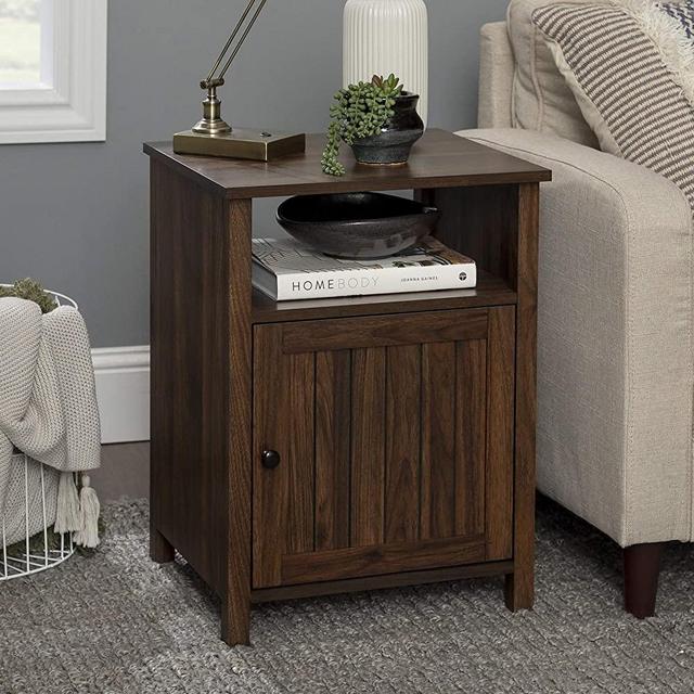 Walker Edison Craig Grooved Door Nightstand, 18 Inch, Walnut