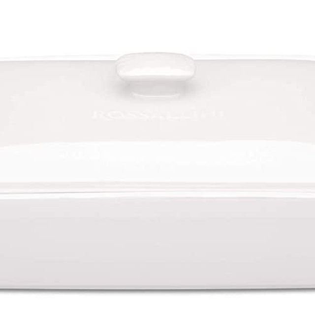 ROSSALLINI Stoneware Casserole Dish Bakeware Set with Lid, Covered Rectangular Dinnerware, Large 3.2 Quart, 11 by 9 Inch, Bianco [White]