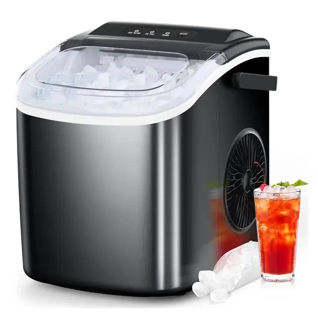 ZAFRO Ice Maker Countertop, Portable Ice Machine with Self-Cleaning, 26.5lbs/24Hrs, 9 Bullet Ice Cubes in 6 Mins, Ice Basket and Scoop, Ideal for Home