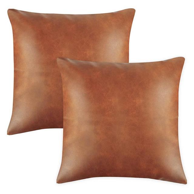 Fixwal Faux Leather Throw Pillow Covers, Set of 2 Brown Modern Couch Cushion Covers for Couch Bed Sofa 18 x 18 Inches
