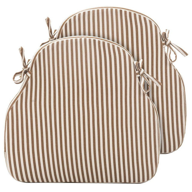 PRONOUS Brown Striped Winsor Chair Cushions with Ties, Dining Kitchen Chair Seat Pads Non Slip Removable Washable Cover 17"x16" Set of 2