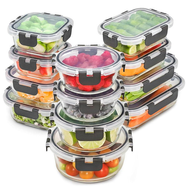 Freshware Glass Storage Containers with Lids, 24 Pieces, 12 Containers with 12 Lids, Glass Meal Prep Container for Lunch, Glass Food Storage Containers with Lids, Leak Proof, Freezer Safe