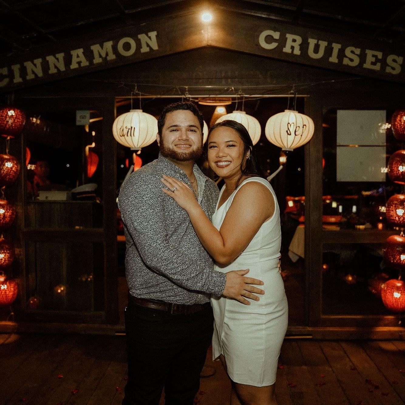 12/1/2022 the night we became fiancés! Andrew surprised Leia with a dress and a private boat ride along the river in Hoi An, Vietnam.