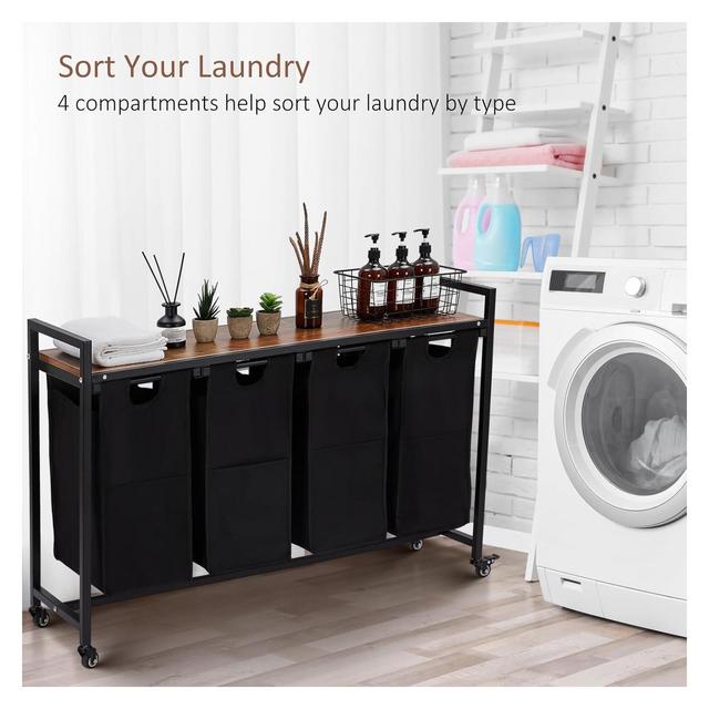 4-Bag Hamper Laundry Laundry Basket Sorter Cart laundry room organization with Removable Bags