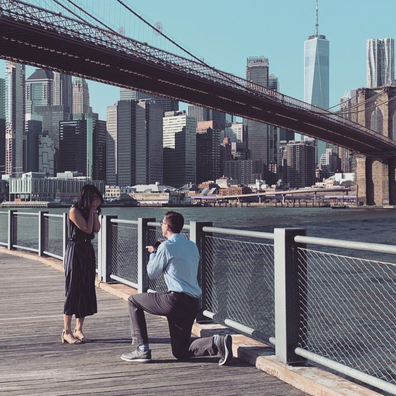 Garred surprised Cathy underneath the Brooklyn Bridge