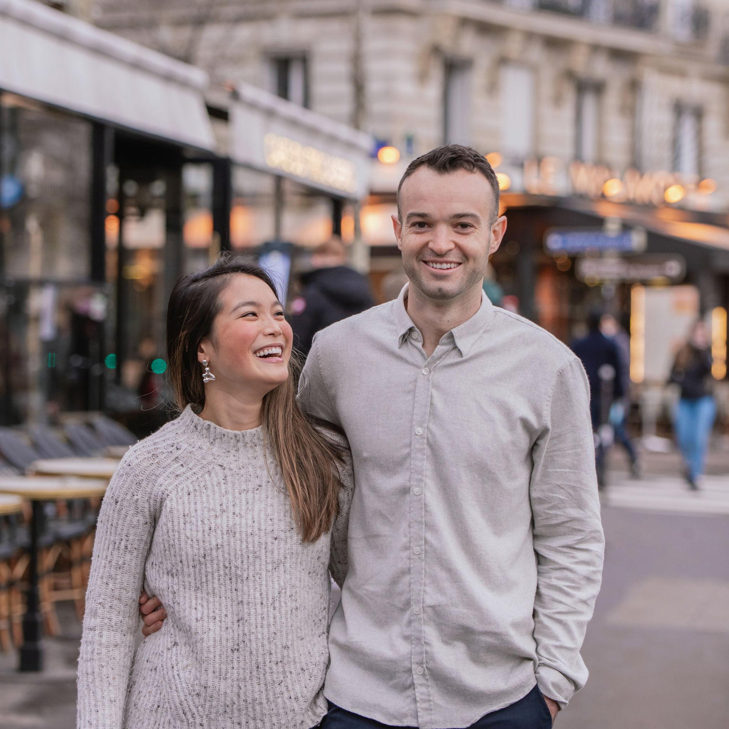 From our photoshoot in Paris, he said "Nicole you laugh and look at Josh, Josh you look at the Camera" and we did that, even though this was 7am and we were jet lagged, and had no coffee yet.