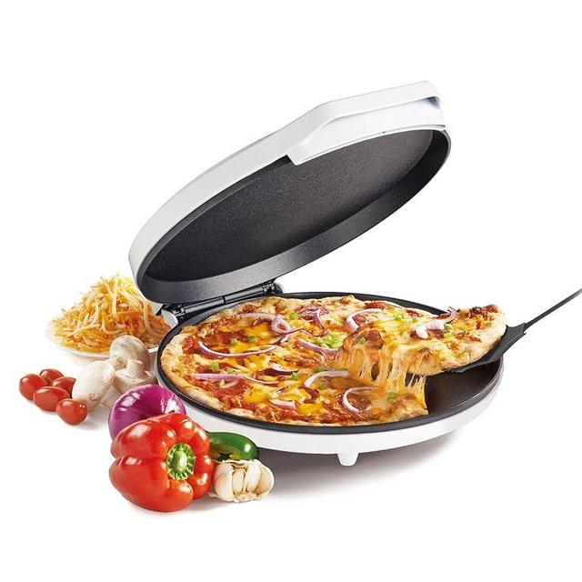 Betty Crocker Pizza Maker Plus, 12" Indoor Electric Grill, Nonstick Griddle Pan for Pizzas, Quesadillas, Tortillas, Nachos and more, 12" Electric Griddle for Delicious Meals and Snacks, White