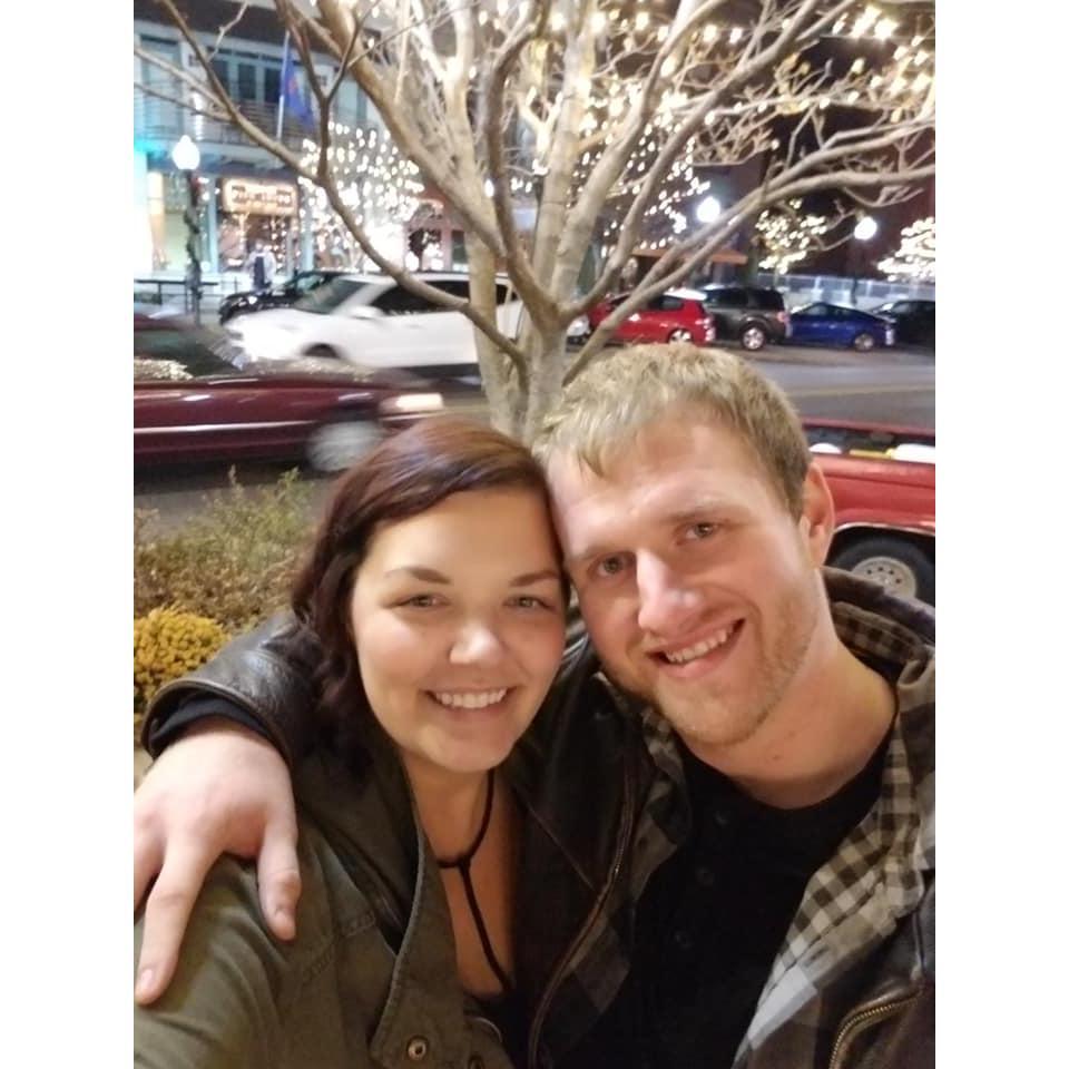 Walking on Mass Street in Lawrence on our first date.