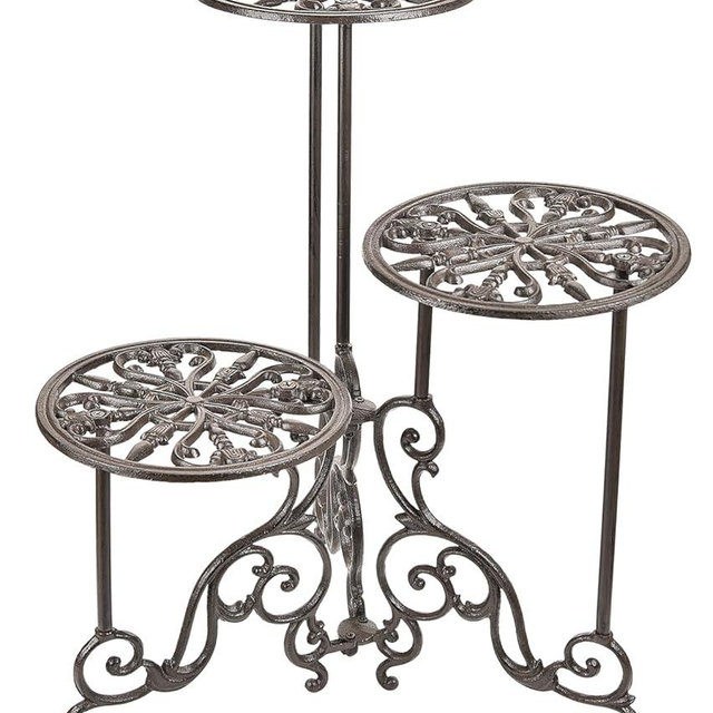 Sungmor Heavy Duty Cast Iron Plant stand, 3 Tier Foldable Metal Plant Shelf, 24in Tall Vintage Flower Pot Holder Indoor Outdoor Tiered Plant Stand, Rustic Plant Display Rack for Corner Balcony Patio