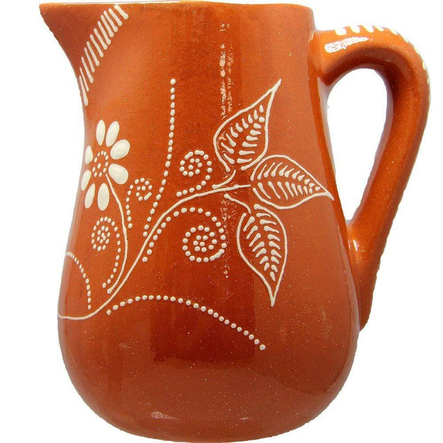 Ceramica Edgar Picas Portuguese Pottery Glazed Terracotta Hand Painted Wine Regional Pitcher (N3. 6.5 Cups - 1.5 Lts.)