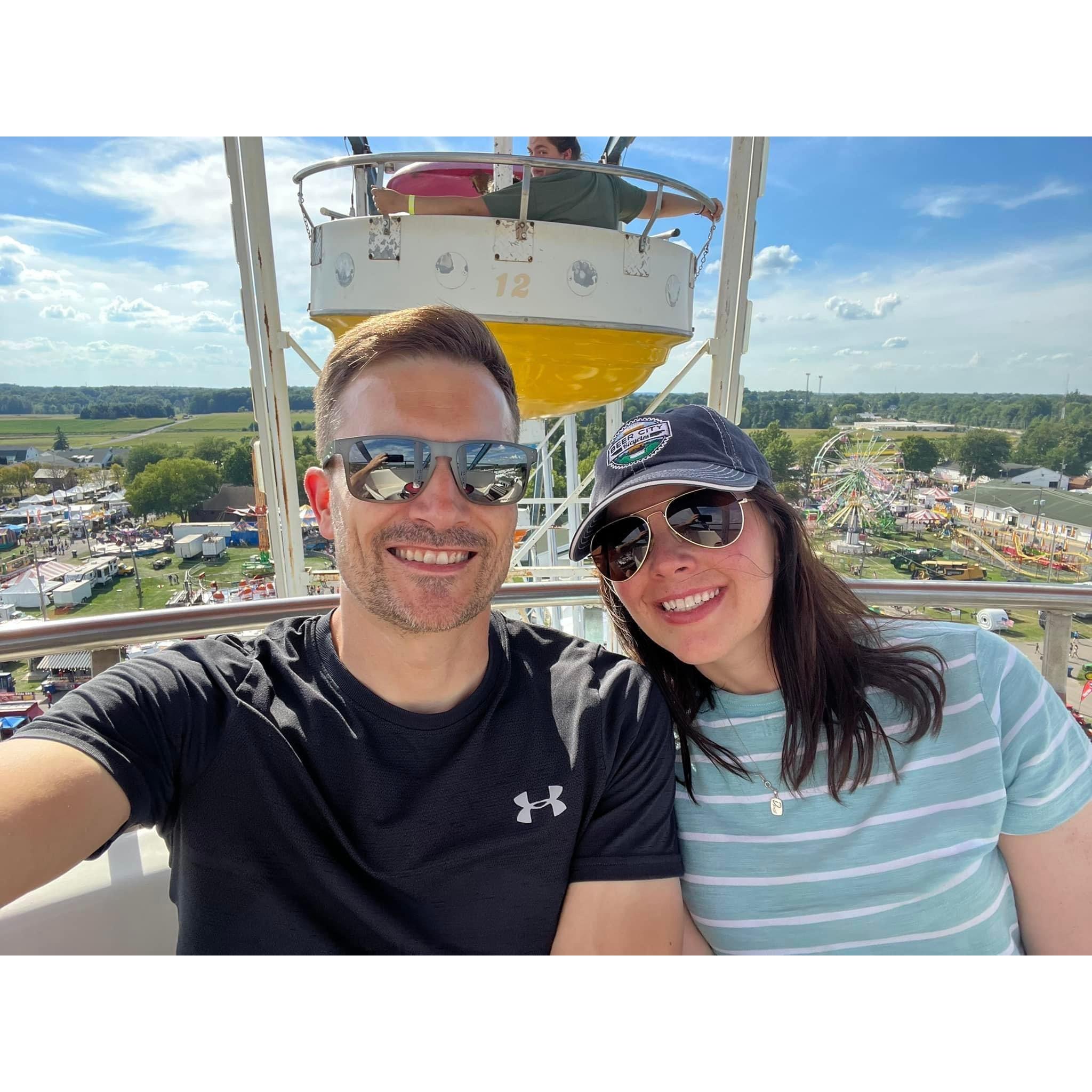 At the top of the ferris wheel