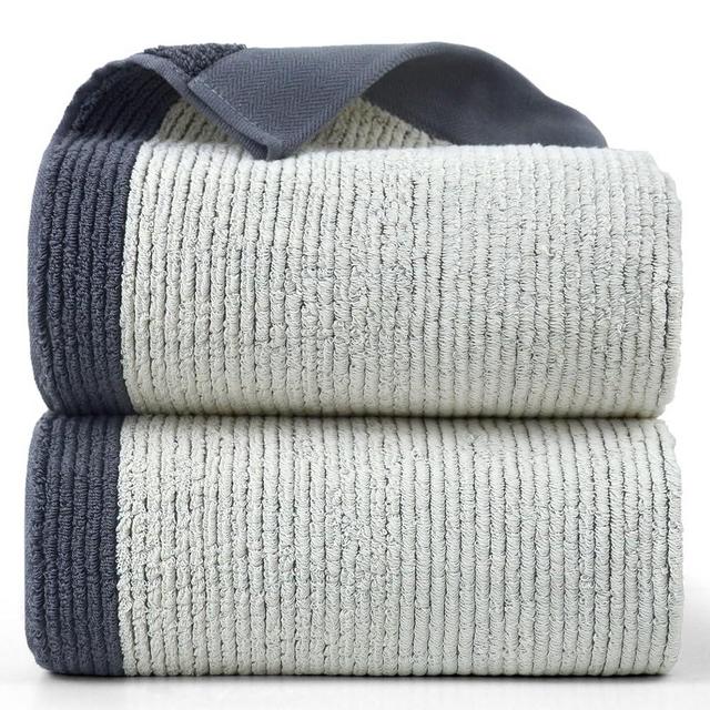 Cleanbear Bath Towels Set of 2, Silver-Gray, 520 GSM Luxury Shower Towels for Bathroom, Highly Absorbent 100% Cotton Terry Loops, 54 x 28 Inches with Individual Textured Lines