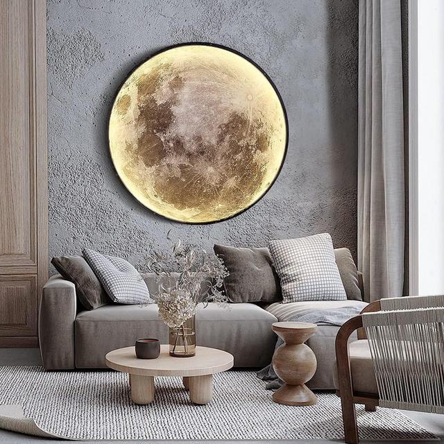 Dimmable Moon Wall Light 31.5 inch Wall Light with Remote Control Plug-in Modern LED Wall Light, 40W Black Wall Lamp Indoor Wall Mounted Ceiling Light Fixture for Hallway Bars Cafes KTV