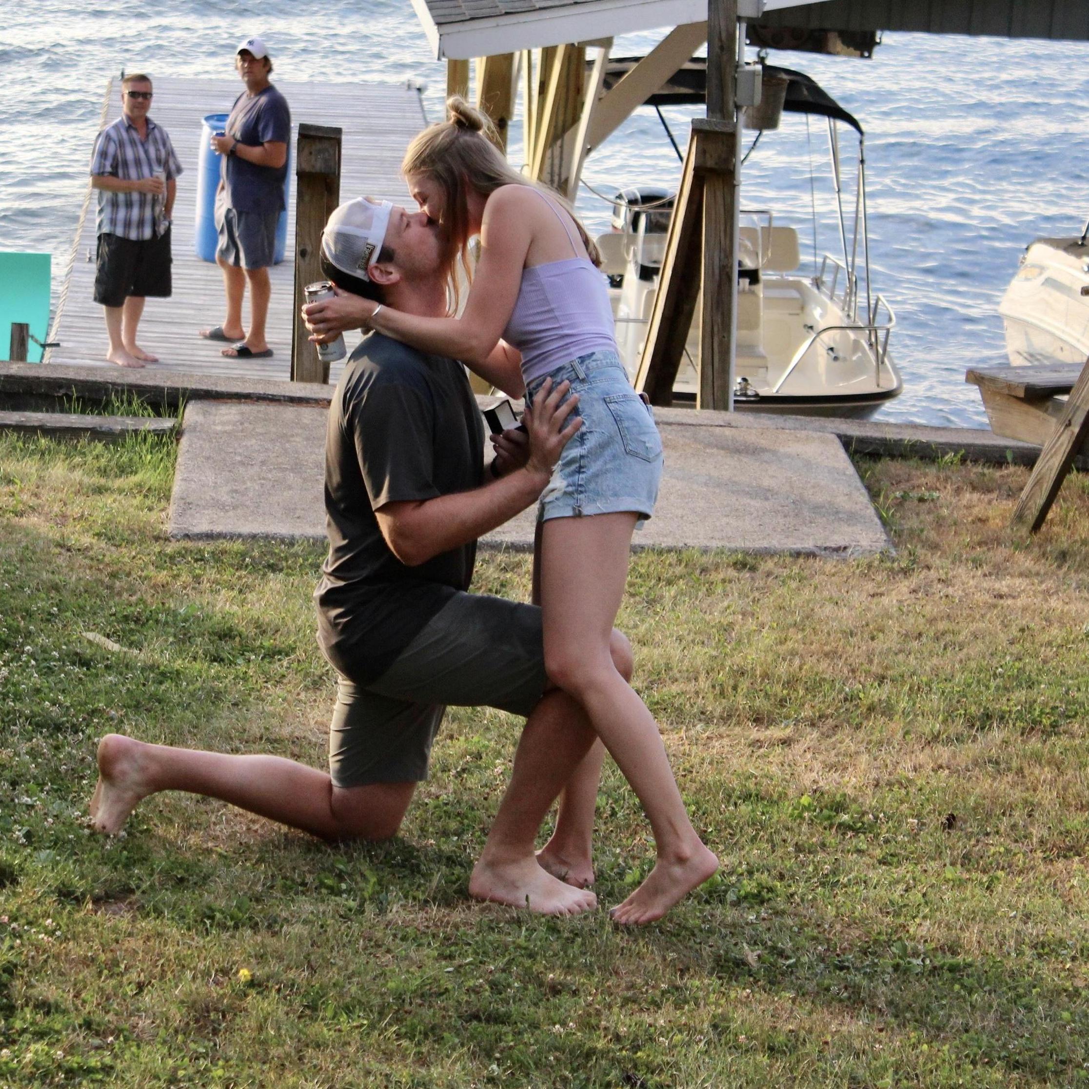 July 3, 2020. On the river that divided the countries we both grew up in, Cory got down on one knee and popped the question!