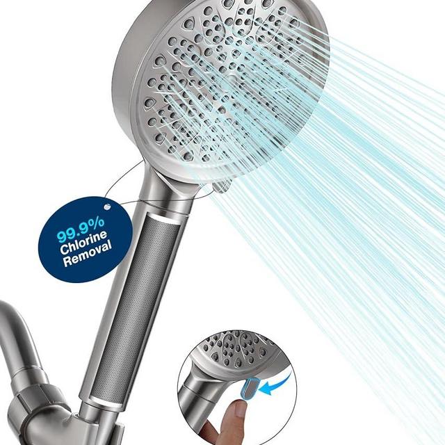 Cobbe Filtered Shower Head with Handheld - Filters Over 99% Of Chlorine - 2.0 Carbon Shower Head Filter System - Water Softener Filters Beads for Hard Water - Reduces Dry Itchy Skin, Brushed nickel