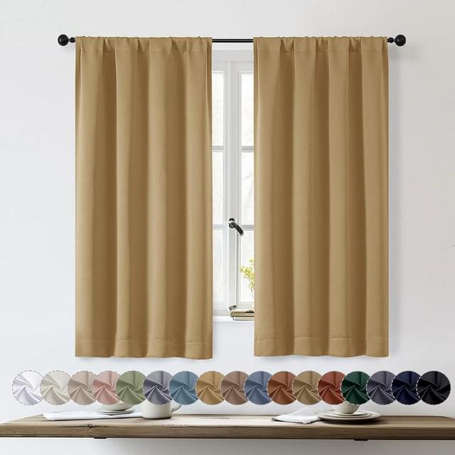 OWENIE Sally Gold Short Blackout Curtains for Bedroom Living Room 54 Inch Length 2 Panels Set, Solid Thermal Insulated, Energy Saving Window Treatment Curtains Blackout Drapes, W40 x L54, Gold