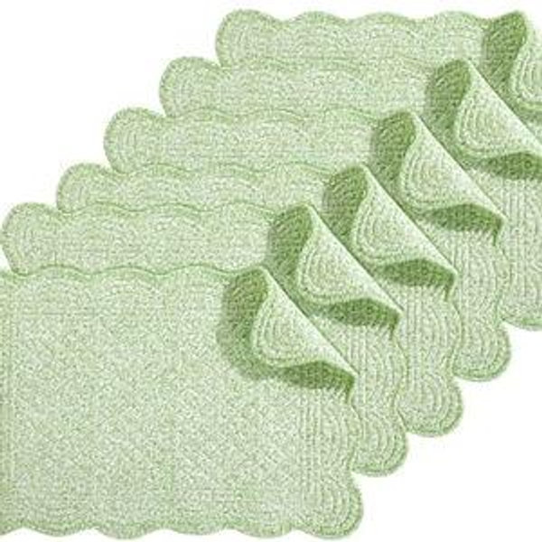 HOMBYS Quilted Placemats Set of 6 Washable-13x18 inches Rectangular Placemats for Kitchen Table-100% Cotton Fabric Rectangular Table Mats, (White with Light Green)