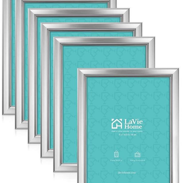 LaVie Home 5x7 Picture Frames (6 Pack, Silver) Simple Designed Photo Frame with High Definition Glass for Wall Mount & Table Top Display, Set of 6 Classic Collection