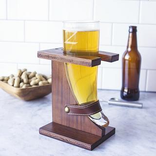 Personalized Viking Beer Horn with Rustic Stand