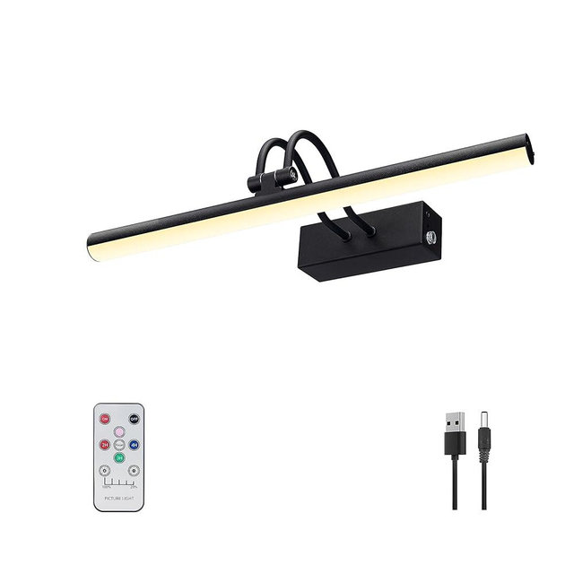 RAIFOOLLY Picture Light, 13in Battery Operated Picture Lights for Paintings,Metal Remote Display Art Light with Timer and Dimmable for Wall Painting,Frame, Portrait, Dartboard(Black)