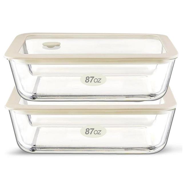 Glass Food Container Set with Glass Lid, Large Glass Meal Prep Container Set, Airtight Glass Food Storage Containers with Air Vent Lid, 2 Pack, Large, 87oz, LeakProof, 100% Plastic Free, White color,