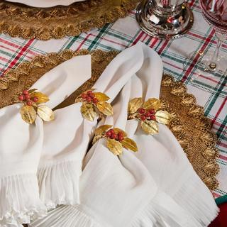 Forest Walk Holly with Berries Napkin Ring, Set of 4