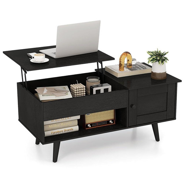 Tangkula Lift Top Coffee Table with Storage, Living Room Table with Hidden Compartment, Cabinet & Open Shelf, Flip Top Center Table, Pull up Coffee Table for Home, Office (Black)