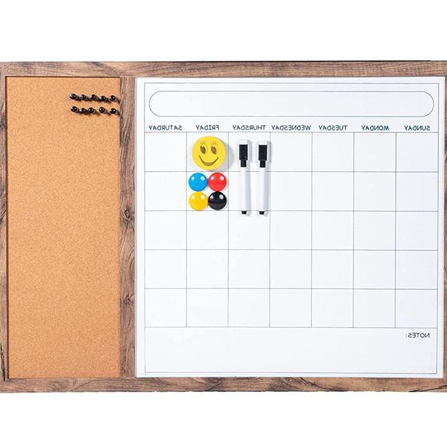 BuyHive Dry Erase Calendar Bulletin Board Framed Combination Wall Whiteboard Corkboard Planner Entryway Magnetic Monthly Combo Board