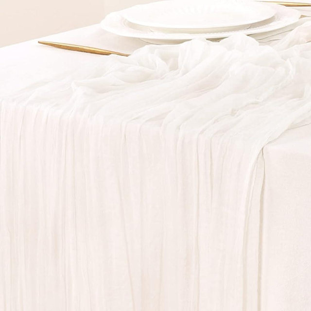 Socomi Cheesecloth Table Runner 10ft Gauze Boho Rustic Ivory White Cheese Cloth Table Runner for Wedding Bridal Shower Fall Thanksgiving Christmas Decoration