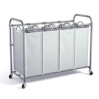 ROMOON 4 Bag Laundry Sorter Cart, Laundry Hamper Sorter with Heavy Duty Rolling Wheels for Clothes Storage, Grey