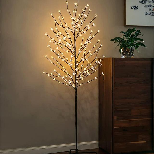 Twinkle Star 6 Feet 208 LED Cherry Blossom Tree Light for Home Festival Party Wedding Indoor Outdoor Christmas Decoration, Warm White (1 Pack)
