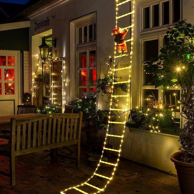 Toodour LED Christmas Lights - 10ft Christmas Decorative Ladder Lights with Santa Claus, Christmas Decorations Lights for Indoor Outdoor, Window, Garden, Home, Wall, Xmas Tree Decor (Warm White)