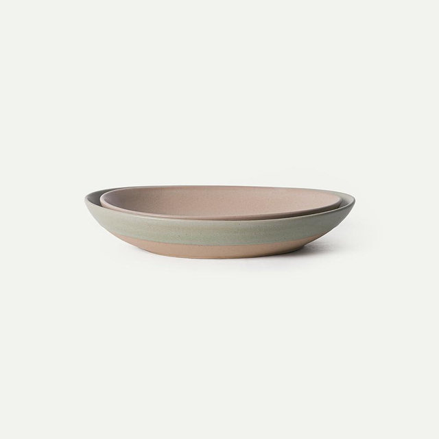 MORA Jumbo and Large Serving Dishes Set of 2, 13 inch and 12 inch Ceramic Pottery Oval Platters - Microwave, Oven and Dishwasher Safe - Thyme & Mushroom