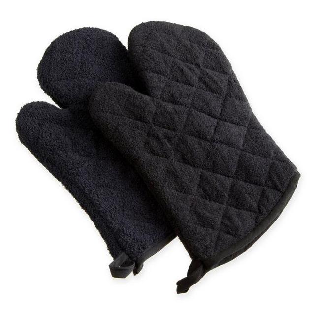 Design Imports Terry Oven Mitts in Black (Set of 2)